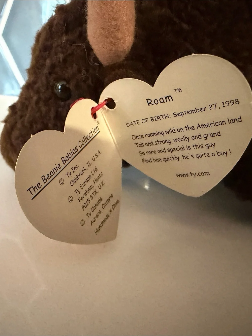 Ty Plush Brown Buffalo with Red Heart Tag